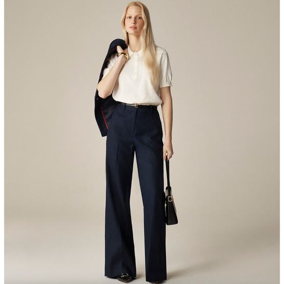 J.Crew Tall Carolina Flare Wide Leg Pant Stretch Linen Blend Navy US 6 T NWT - Picture 2 of 13